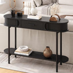 ONBRILL 47 Inch Fluted Console Table with Drawers, Entryway Table with Storage, Oval Sofa Tables Behind Couch, Mid-Century Modern Hallway Tables for Entryway, Hallway, Small Spaces, Black