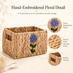 Set of 5 Storage Baskets for Organizing, Water Hyacinth Baskets for Shelves, Organizer Basket with Handles, Decorative Storage Basket for Closet, Pantry Organizers
