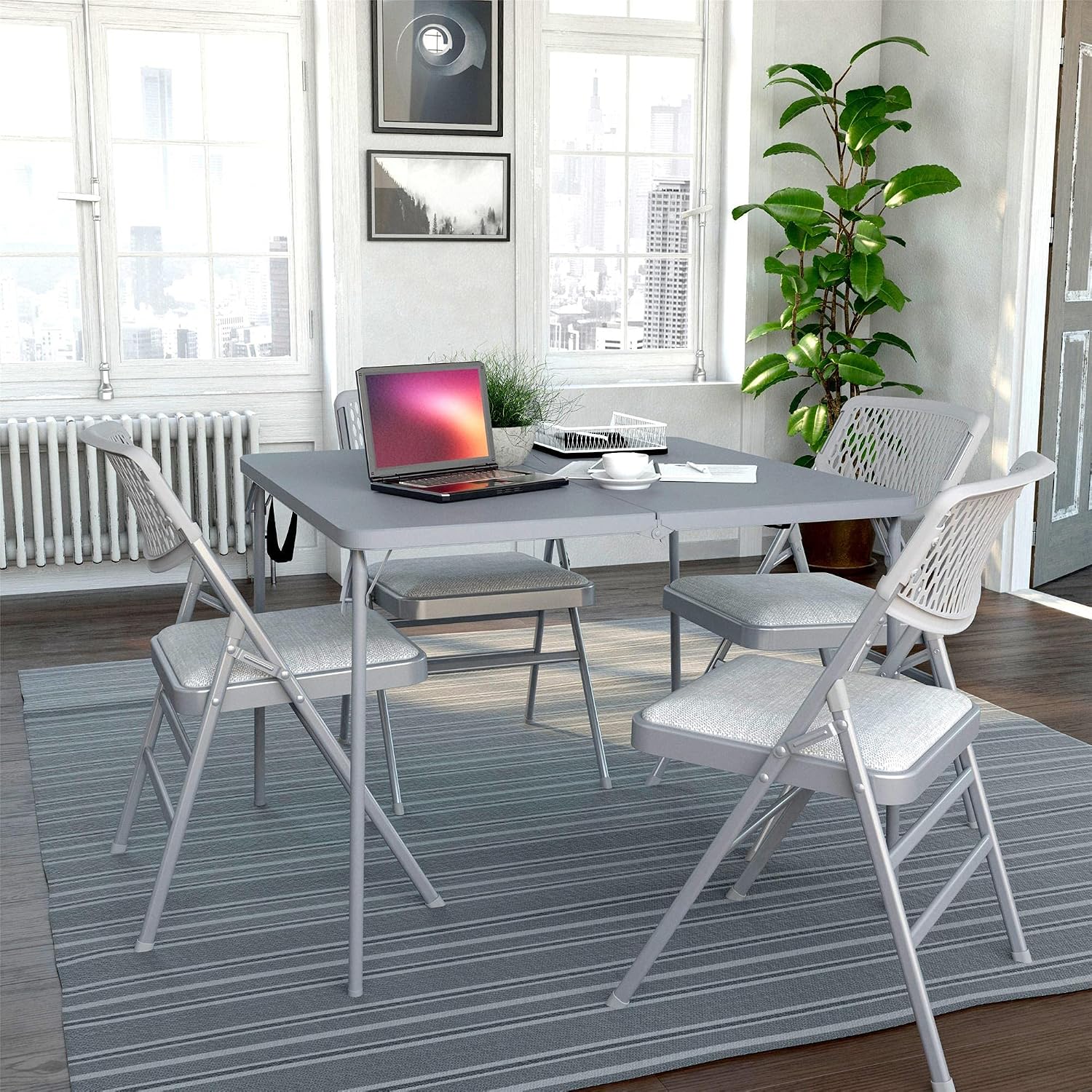 CoscoProducts COSCO XL 38.5" Half Card w/Handle Indoor & Outdoor, Portable, Wheelchair Accessible, Camping, Tailgating, & Crafting Folding Table, Gray, 1-Pack,Grey