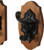 Deco 79 Wooden Fleur De Lis Vintage Inspired Wall Hook with Black Metal Hooks and Curved Edges, Set of 3 4" W, 6" H, Brown