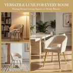 Modern Dining Chairs Set of 6, Upholstered PU Leather Dining Room Chairs with Gold Metal Legs, Accent Kitchen Chairs with Curved Backrest for Living Room, Cream
