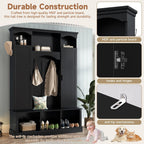 Merax Hall Tree with Bench and Shoe Storage 77.3" Tall with Adjustable Shelves, Modern All-in-One Entryway Bench with 2 Side Cabinets & 7 Hooks, Elegant Arched Design, 55.1"L x 15.7"W (Black)