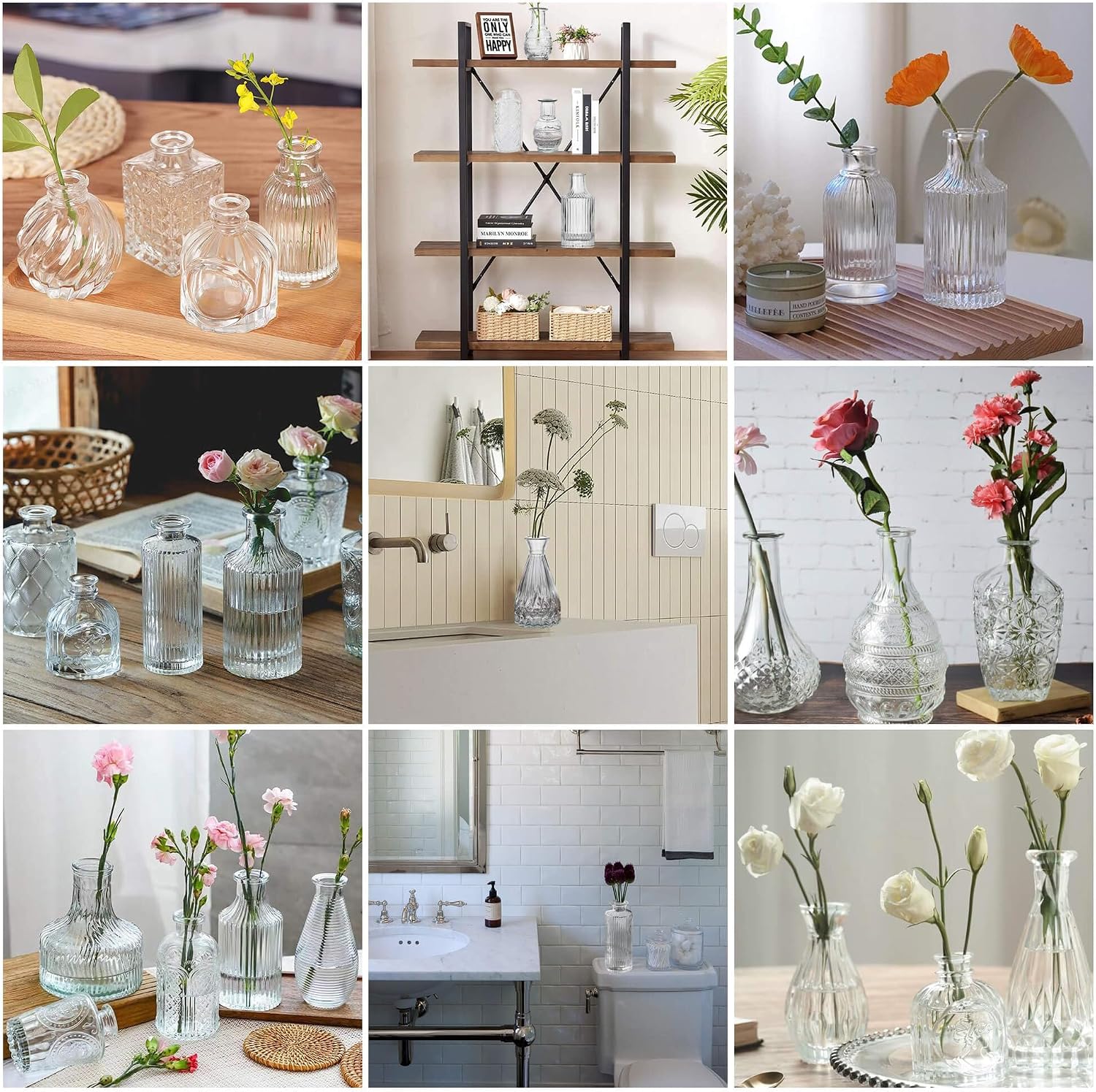 Glass Bud Vase Set of 33, Clear Small Vases Bulk for Wedding & Home Decor | Assorted Shapes & Sizes, Premium Clear Glass, Sturdy Packaging, Versatile for Weddings/Events/Home, Great Gift Choice