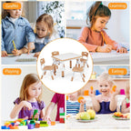 Costzon Kids Table and 4 Chairs, Height Adjustable Toddler Desk Set w/Easy-to-Wipe Graffiti Desktop & 2 Storage Basket for Home, Classroom, Daycare, Playroom, Art Study Table Set (Natural, 5 PCS)