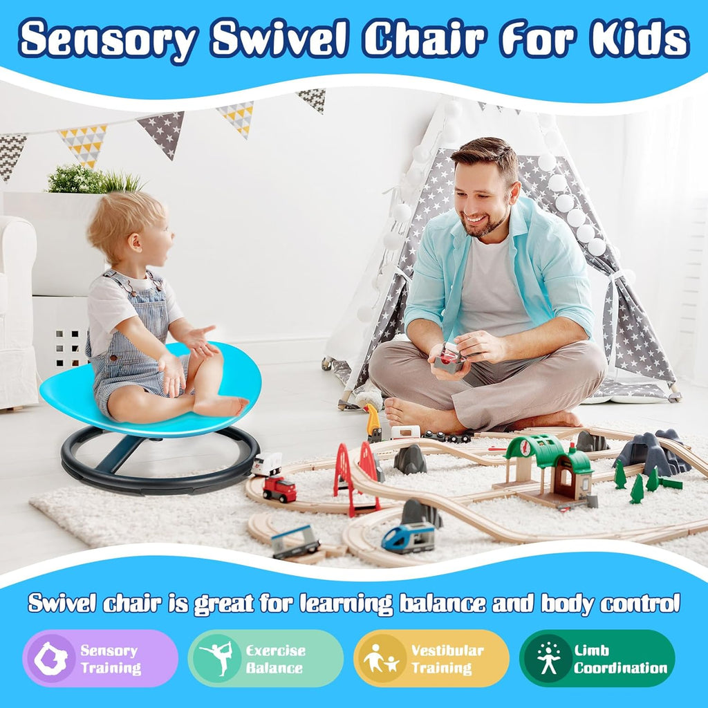 Sensory Spinning Chair for Autistic Kids, ADHD Autism Swivel Chair Training Body Coordination, Metal Base Non-Slip Sit and Spin Toys for Kids Gift