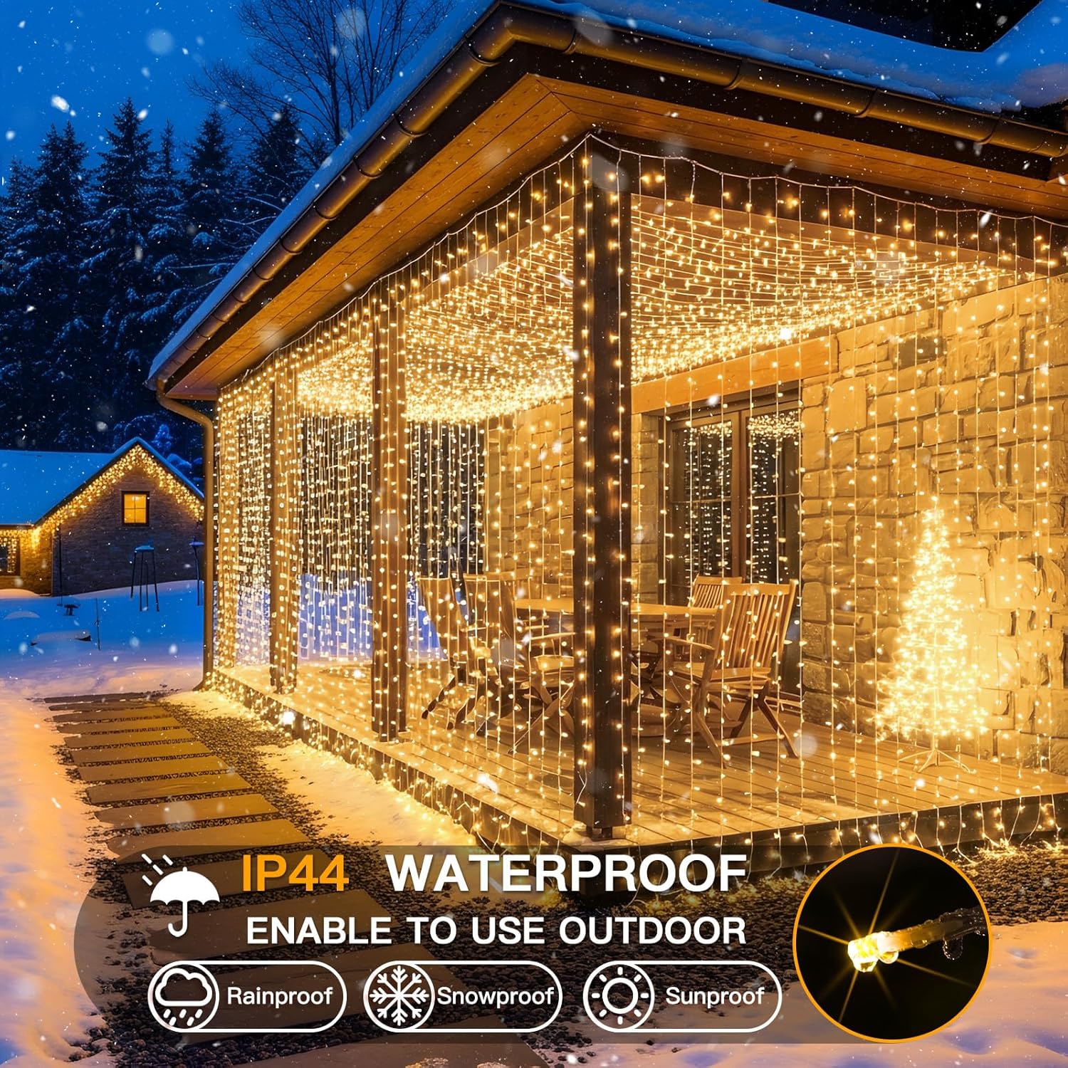 suddus 300 LED Curtain Lights Warm White 2PACK