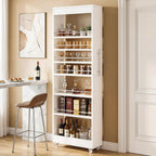 Tribesigns 73" Tall Slim Storage Cart on Wheels, 7-Tier Narrow Pantry Cabinet, Rolling Skinny Spice Rack Organizer Next to Fridge, Wooden Pull-Out Storage Shelf for Kitchen Small Spaces, White