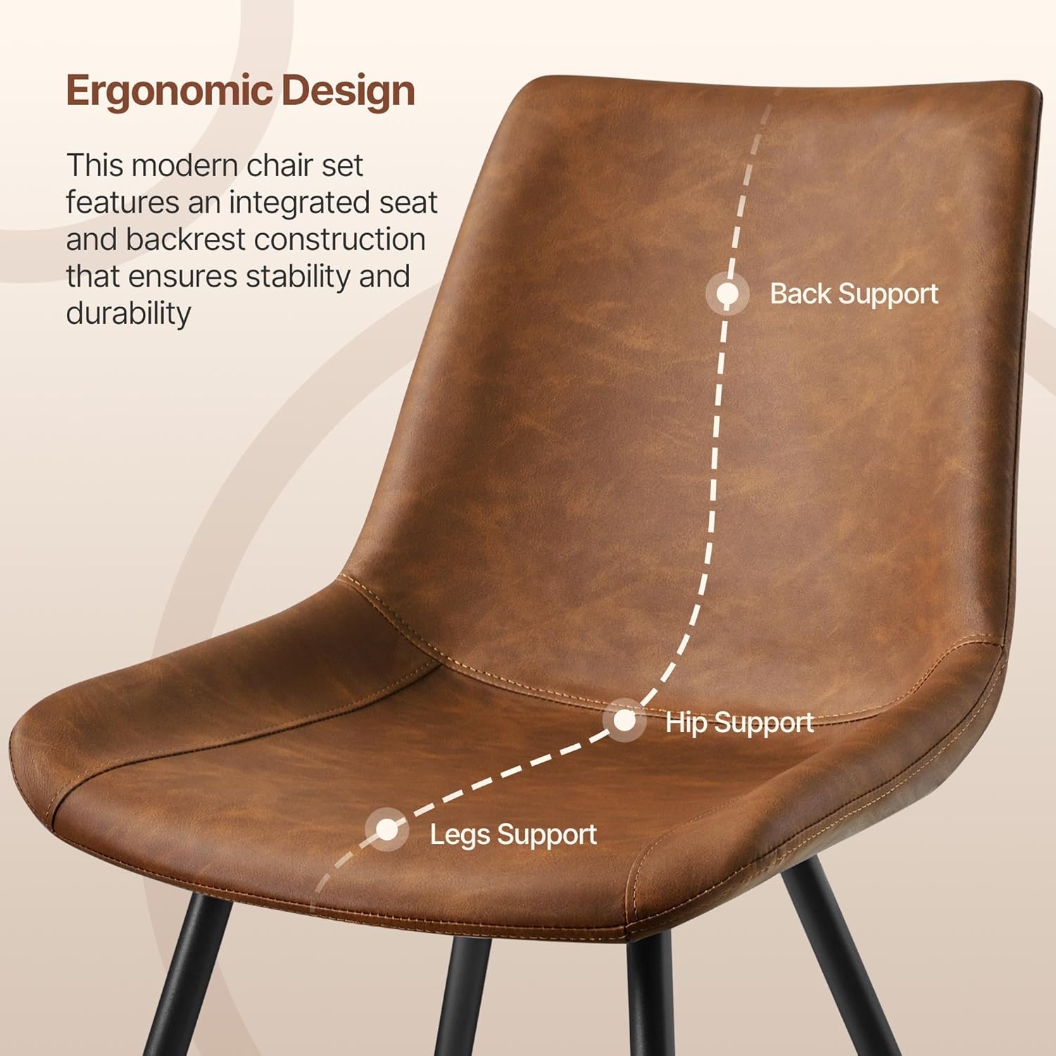 Yaheetech Dining Room Chairs Set of 2 Mid Century Modern Kitchen Chairs with Upholstered Faux Leather and Metal Legs for Dining Room, Living Room, Brown