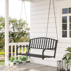 Powder-Coated Steel 2-Person Outdoor Swing Bench for Porch, Deck, Patio with 528lb Capacity, Black
