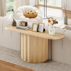 59'' Fluted Console Table for Entryway, Narrow Console Table Wooden Sofa Tables Behind Couch, Modern Curved Accent Table for Hallway, Living Room, Entrance, Foyer (Natural)