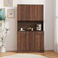 ZeHuoGe 70.86" Tall Pantry Cabinet with 6-Doors, 1-Open Shelves and 1-Drawer for Dining Room,Large Kitchen Hutch,Coffee Bar Station,Kitchen Storage Cabinet (Dark Walnut)