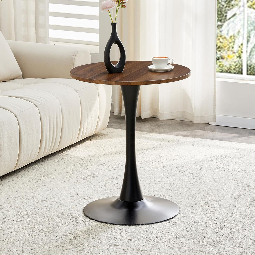 Walnut Round Dining Table for Small Space,24" Tulip Tables with Metal Pedestal Base,Bistro Table for 2 People for Office,Apartment,Kitchen,Break Room