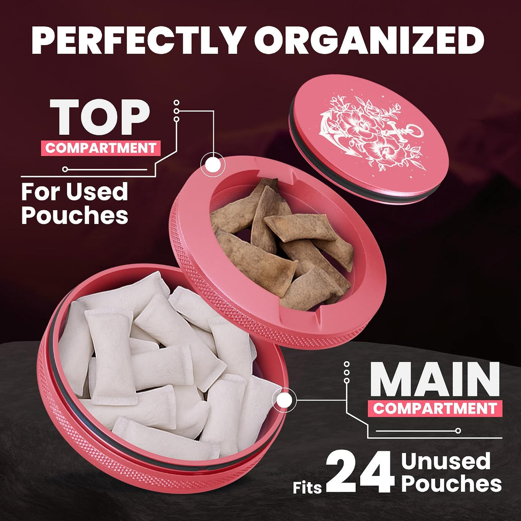 Premium Aluminum Organizer with Dual Compartment Design | Moisture Proof with Secure Seal, Compact and Pocket-Friendly modern design | Pouch Container for storage with Pouch Tin