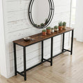 Homleke 71" L Narrow Bar Table, Counter Height Pub Desk, Rustic Brown and Black