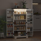 HOMCOM 47" LED Kitchen Pantry Cabinet, Farmhouse Storage Cabinet with 5 Deep Shelves and 12 Door Shelves, Freestanding Food Pantry with Barn Door, White