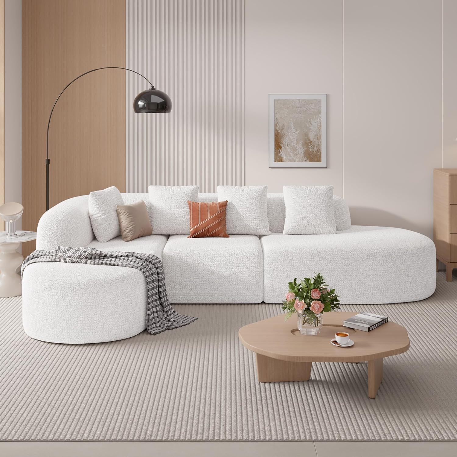 114 Inch Boneless Couches for Living Room,Modern Modular Sectional Sofa with Chaise,L-Shape Cloud Sectional Couch,No Assembly Required,Beige
