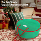 2 Pack Christmas Wreath Storage Container Bag 24", Card Slot Durable Handles and Double Zipper Storage Containers and to Protect Artificial Garland - Green