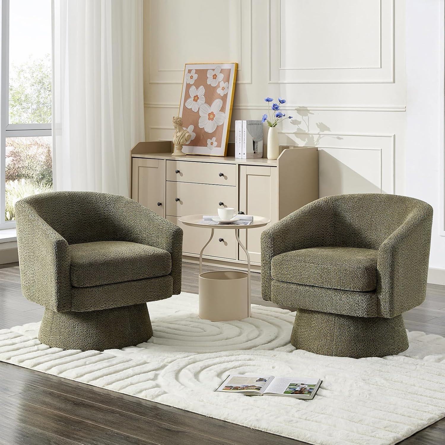 CABIHOME 360° Accent Chair, Wood Frame & Soft Padded Lounge Chair with Ergonomic Wrap Design, Cozy Chenille Fabric Armchair for Living Room, Garden, Patio