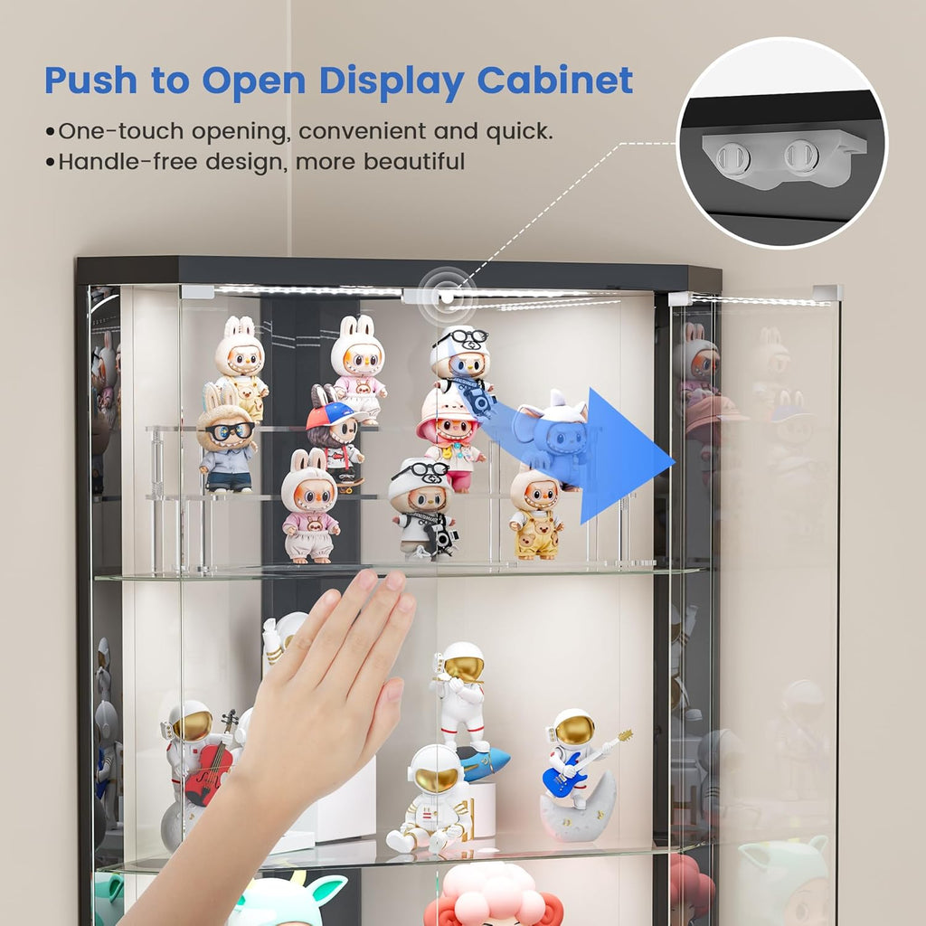 Lvifur Corner Display Cabinet with RGB Lights,5-Tiers Curio Cabinet Display Case with Lock,69" Tall Showcase Display Shelf for Collectibles, Living Room Bookcase Glass Display Cabinet,Black