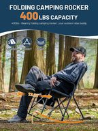 Timber Ridge Folding Oversized Rocking Camping Chair, 400lbs Capacity Portable Outdoor Rocker with Hard Armrests, Cup Holder & Side Pocket, Quick-Fold Design for Outdoor, Patio, Lawn, Blue