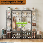 Espelism Hall Tree with Shoe Storage Bench Coat Rack with 7 Hooks Interchangeable 4 Tier Side Storage Shelves Small Cute Side Bench Industrial 5-in-1 Entryway Coat Rack for Hallway Mudroom Bedroom