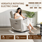 Power Rocking Chair Nursery Glider Recliner with Adjustable Headrest, Dual Motor Chenille Swivel Rocker Recliner Chair with USB Port and Storage Bags, FSC, CertiPUR-US® Certified, Crockery Grey