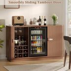 Coffee Bar Cabinet with Fridge Space, Liquor Wine Bar Cabinets with Wine Rack and Glass Holder, Mini Fridge Cabinet with Storage, Fluted Buffet Sideboard for Living Room, Home, Kitchen