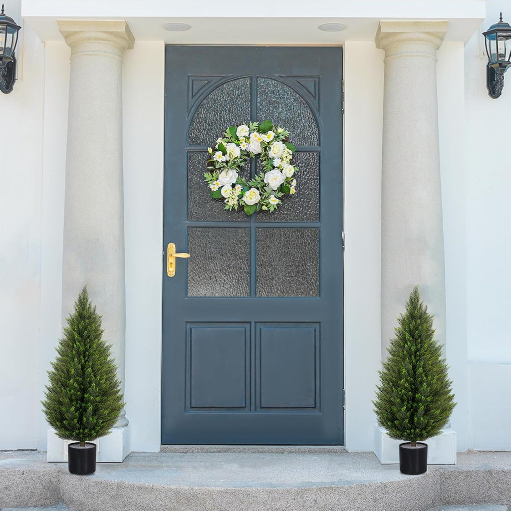 VIVATREES 3FT Artificial Topiary Cedar Trees, UV-Resistant Faux Evergreen Outdoor Plants, Artificial Pine Tree for Outdoor Front Porch Patio Entryway Decor, Set of 2
