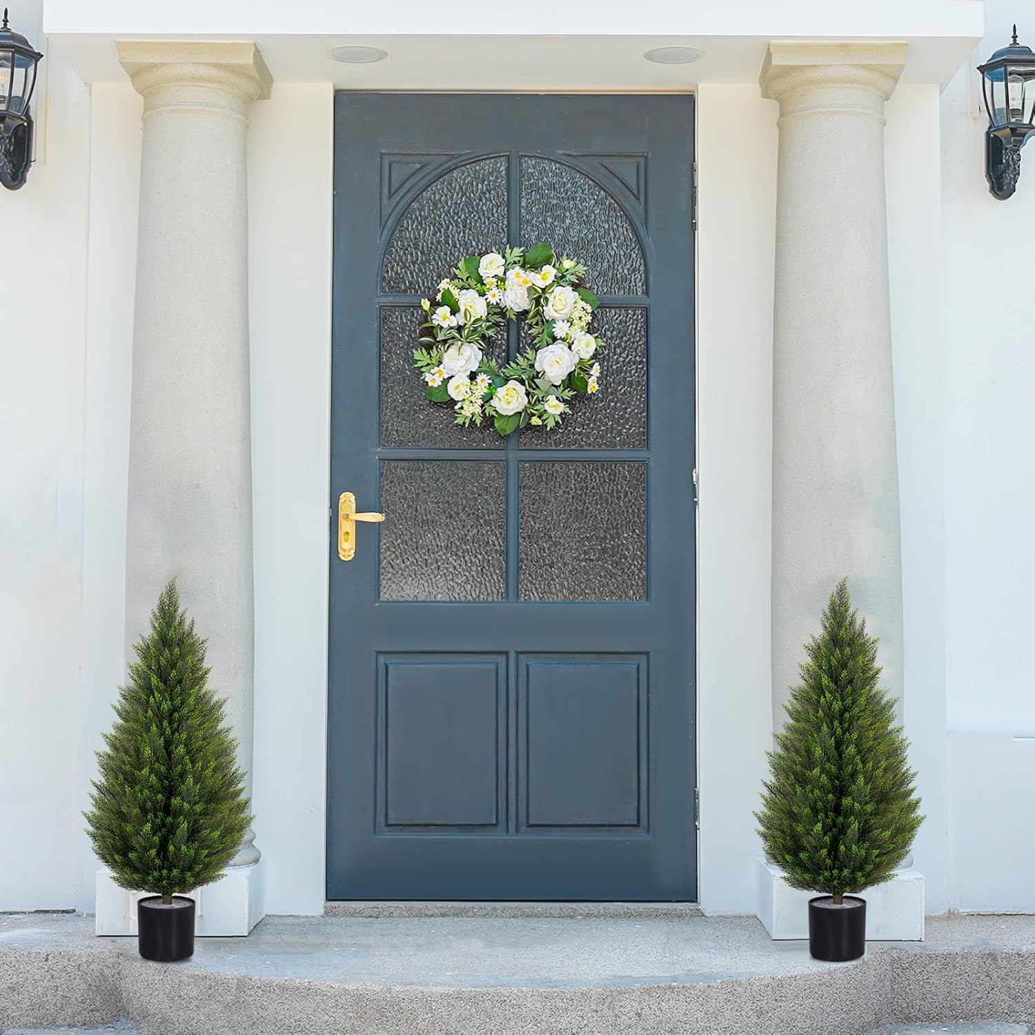 VIVATREES 3FT Artificial Topiary Cedar Trees, UV-Resistant Faux Evergreen Outdoor Plants, Artificial Pine Tree for Outdoor Front Porch Patio Entryway Decor, Set of 2