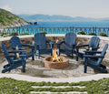 Garvee Folding Adirondack Chair Set of 6, HDPE Outdoor Patio Chair with Cup Holder, All Weather Resistent Wooden Textured for patios, Decks, Gardens, fire Pit, Navy Blue