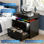 WOOVIVS Bedside Table with 2 Drawers and Sliding Top, RGB Color Changing Lights Sync with Music Rhythm, Lockable Night Stand with Secure Hidden Storage for Bedroom(Black)
