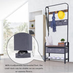Sunnyglade Vintage Coat Rack 3 in 1 Hall Tree Entryway Organizer Shoe Rack | Entryway Organizer with Shoe Bench, Vintage 3-in-1 Hall Tree Coat Rack, Metal Frame, 5 Hooks, 4 Pockets & 2 Storage Boxes