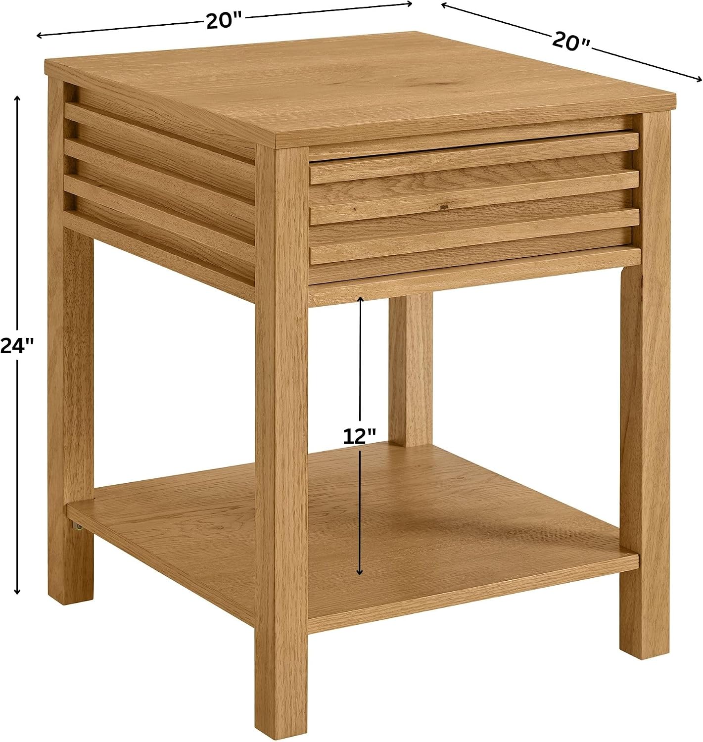 Martin Svensson Home Julian Genuine Oak Wood End Table, 20 Inch Square, Mid Century Modern Side Table with Drawer and Lower Shelf for Living Room, Light Oak Natural