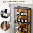 71” Display Cabinet with Glass Doors, Modern Curio Cabinet with 3 Color Lights, 7-Tiers Glass Display Cases for Collectibles, Tall Lego Storage Cabinet with Human Body Sensor, Gift for Father (Black)