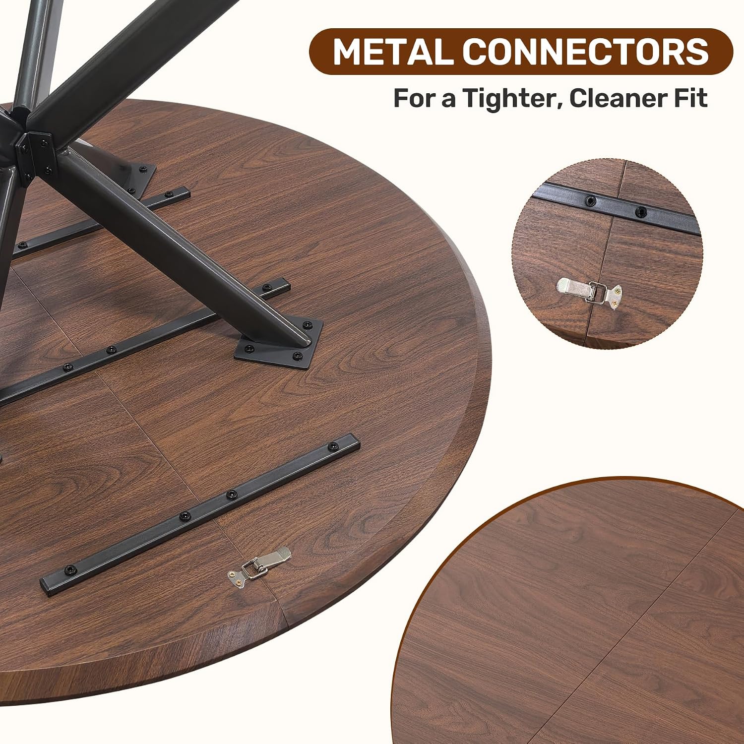 47.2" 5-Piece Round Dining Table Set for 4, Modern Wood Dining Table with 4 Upholstered Chairs, Kitchen & Dining Room Table Set with Metal Base for Apartment, Small Space, Walnut Table+4 Balck Chairs