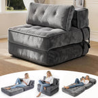Folding Sofa Bed, Convertible Single Sleeper Chair with Back Support & Pillow, Multifunctional Fold Out Chair Bed for Small Space Living Room Bedroom Guest Office (Grey)