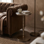 COVLON Drink Table, Small Round Pedestal Side Table, Martini Table for Small Spaces, Gold Accent End Table with Hammered Top, Plant Stand for Living Room, Bedroom, Bathroom, Easy Assembly