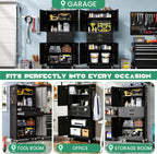 Garage Wall Cabinet, Wall Mounted Cabinet with Up-flip Door and Adjustable Shelf for Garage, Tool Room, Kitchen, Assembly Required (Black, 71''H-2 Doors & 2 Drawer)