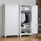 SteeLoong 71" Metal Wardrobe Cabinet with Hanging Rod, Armoire Wardrobe Closet with Doors and Adjustable Shelves, Whiet Clothing Storage Cabinets for Bedroom Office,School,Hospital