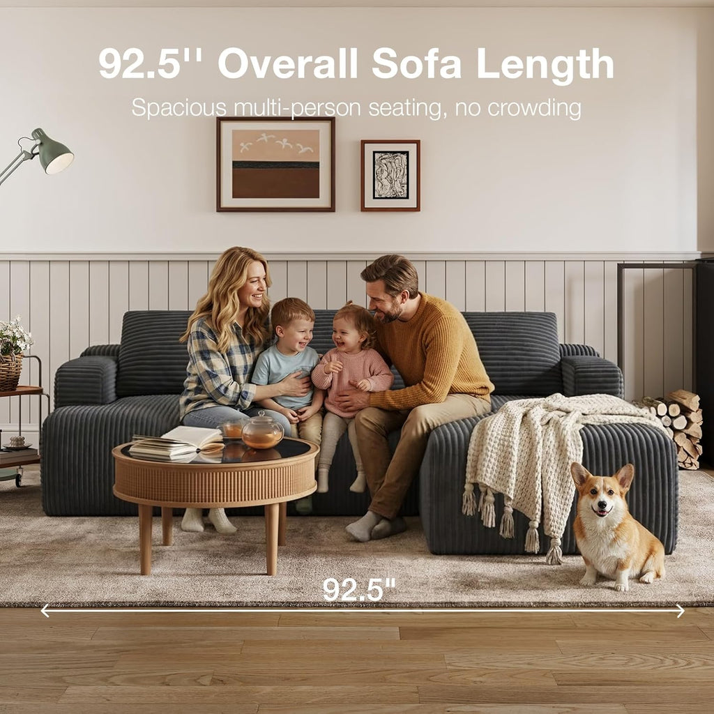 Novilla L-Shape Sectional Couches for Living Room with Smarts Coil® Support, 3 Seater Sectional Sofas for Living Room Bedroom, Corduroy Cloud Couch Sectional, No Assembly(Dark Grey, Right Hand Facing)