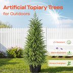 3FT Potted Outdoor Topiary Set of 2, UV Resistant Artificial Outdoor Plants with Cement-Filled Planter Base, Artificial Trees for Front Porch Outside Home Decor Indoor Tall Fake Plants Faux Tree