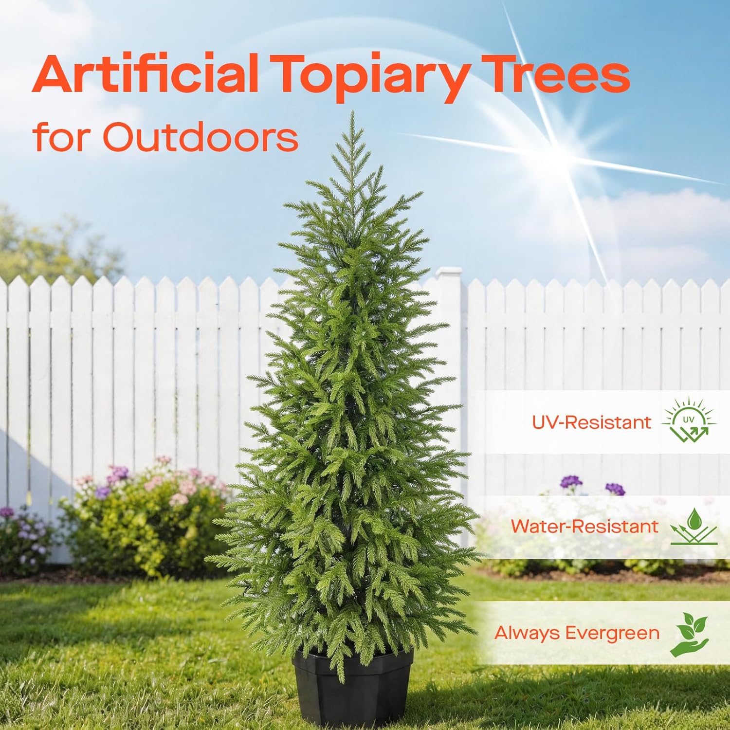 3FT Potted Outdoor Topiary Set of 2, UV Resistant Artificial Outdoor Plants with Cement-Filled Planter Base, Artificial Trees for Front Porch Outside Home Decor Indoor Tall Fake Plants Faux Tree