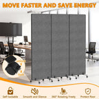 Soundproof Room Divider 3 Panels Rolling Room Divider with Wheels,Office Partitions Portable Wall, Freestanding Folding Partition Privacy Screens for Home, Office,Bedroom,Hospital,72x66in Dark Gray
