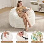 Hobestluk Adult Bean Bag Chair Giant Beanbag with Filling Living Room 3FT | White Large Big Oversized Bean Bag Chair Memory Foam Filling Machine Washable Fluffy Cover Bedroom Dorm Reading Gaming