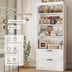 HOSTACK 70" Tall Kitchen Pantry Storage, Barn Doors Pantry Cabinet with Drawers and Adjustable Shelf, Modern Farmhouse Storage Cabinet for Kitchen, Dining Room, Living Room, Bathroom, White