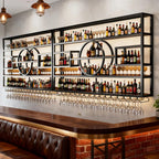126in Wine Rack Wall Mounted, Large Capacity Hanging Wine Bottles Display Shelf with Glasses Holder, 4 Tier Industrial Bar Liquor Storage Shelves for Home Bar Kitchen,Living Room (Black, 126in)