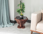 Cloud Side Modern Wood Side Table – Layered Cloud-Like Shape with Smoked Glass Top, Elegant Walnut Finish