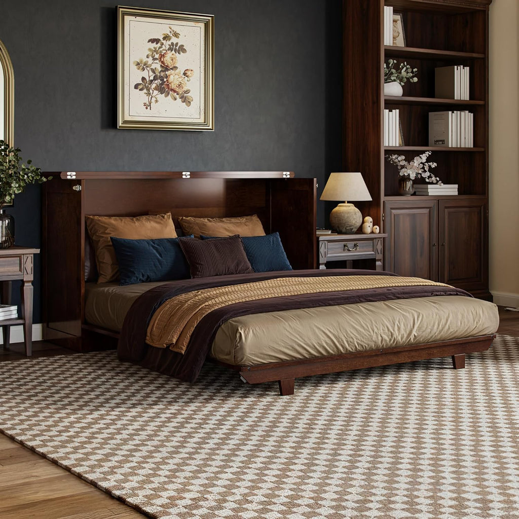 AFI, Charleston Queen Wood Murphy Bed Chest with 6" Mattress, Walnut