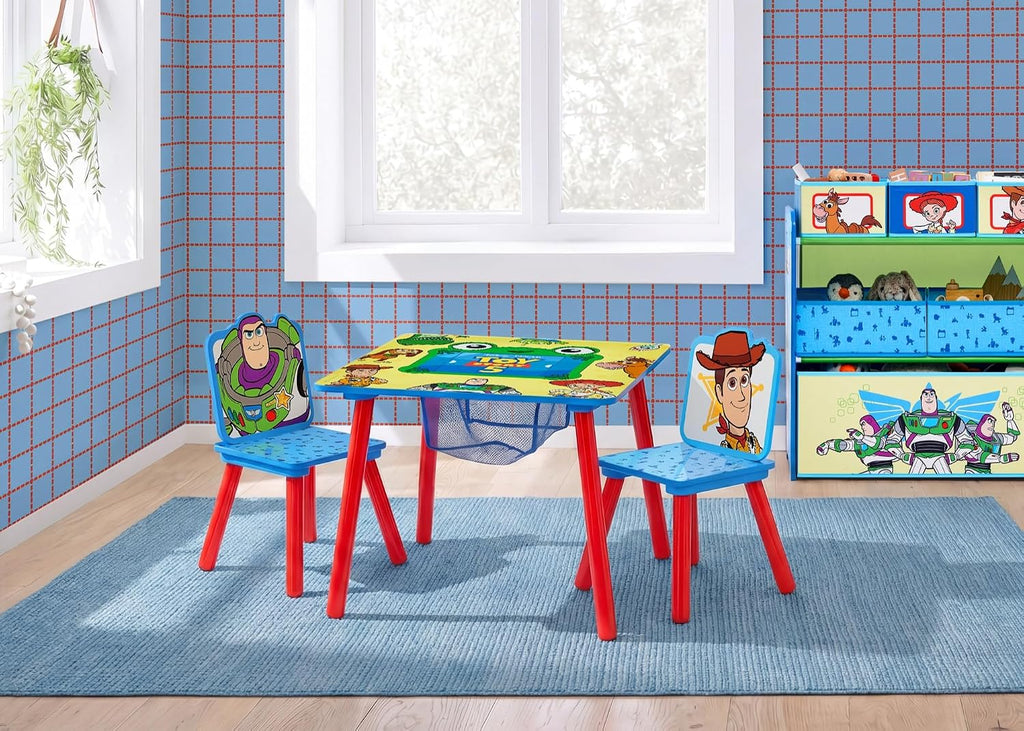 Delta Children Toy Story Kids Table and 2 Chair Set with Storage, Blue | Greenguard Gold Certified, Kids Table & Chair Set for Toddlers & Children for Arts/Crafts, Snack Time, Durable Activity Table