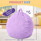 HABUTWAY 2FT Bean Bag Chair, 2' Bean Bag Chairs with Memory Foam Filled, Small Comfy Beanbag Chair with Stripe Plush Cover for Living Room Bedroom Dorm，Purple